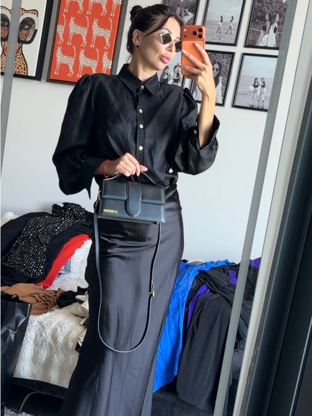 Black Silk Button-Up Blouse by Portuna